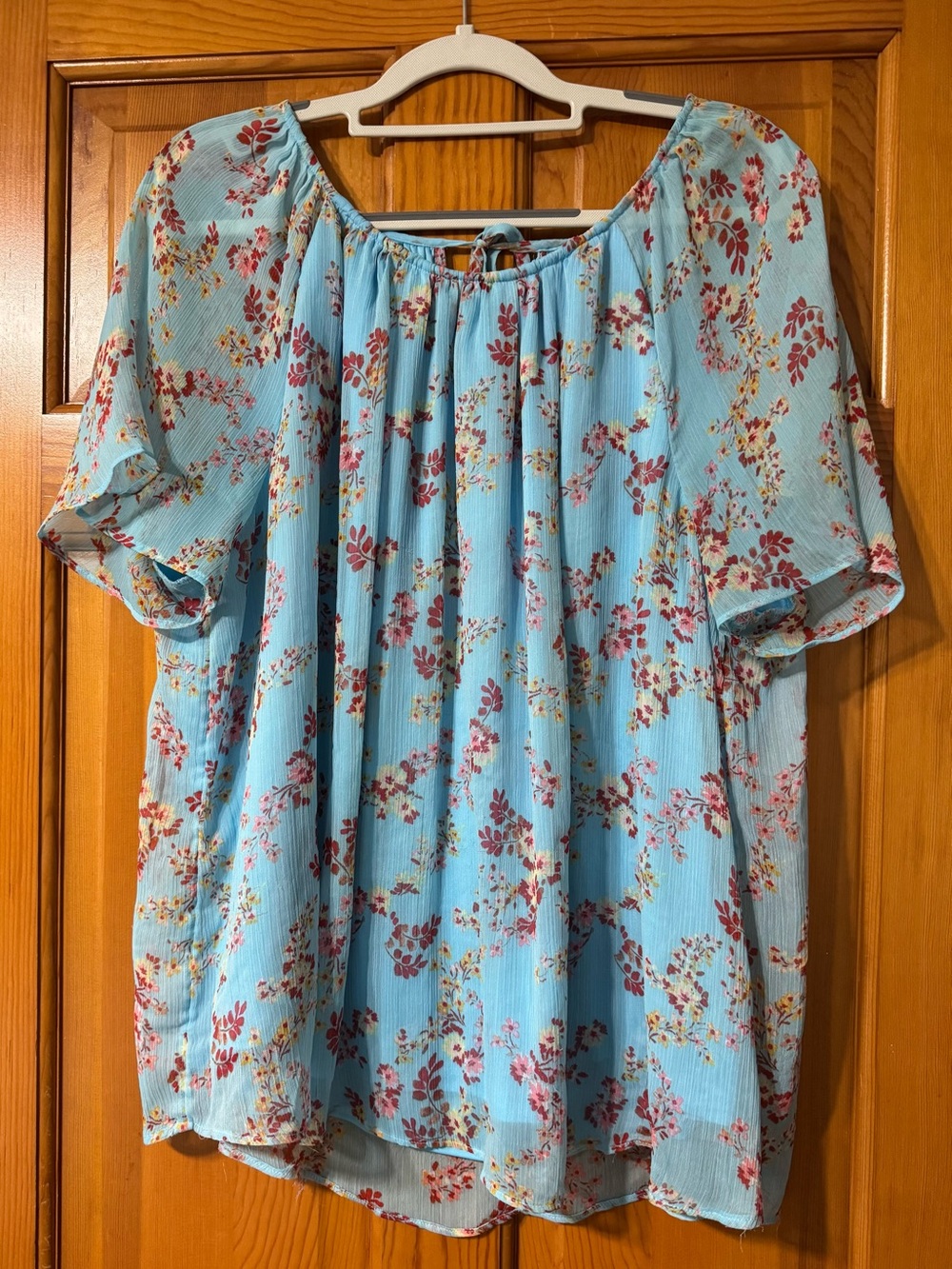 LC Lauren Conrad Light Blue Floral Peasant Blouse with Tie
